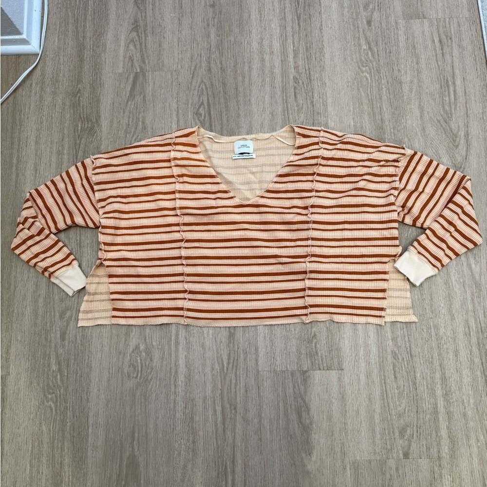 Urban Outfitters UO Cerys Spliced Thermal Cropped Blouse Top Size Medium Cropped